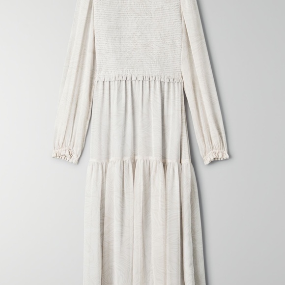Aritzia Wilfred Rosalyn Midi Dress Smocked Chiffon Birch / Beige - Picture 7 of 8
